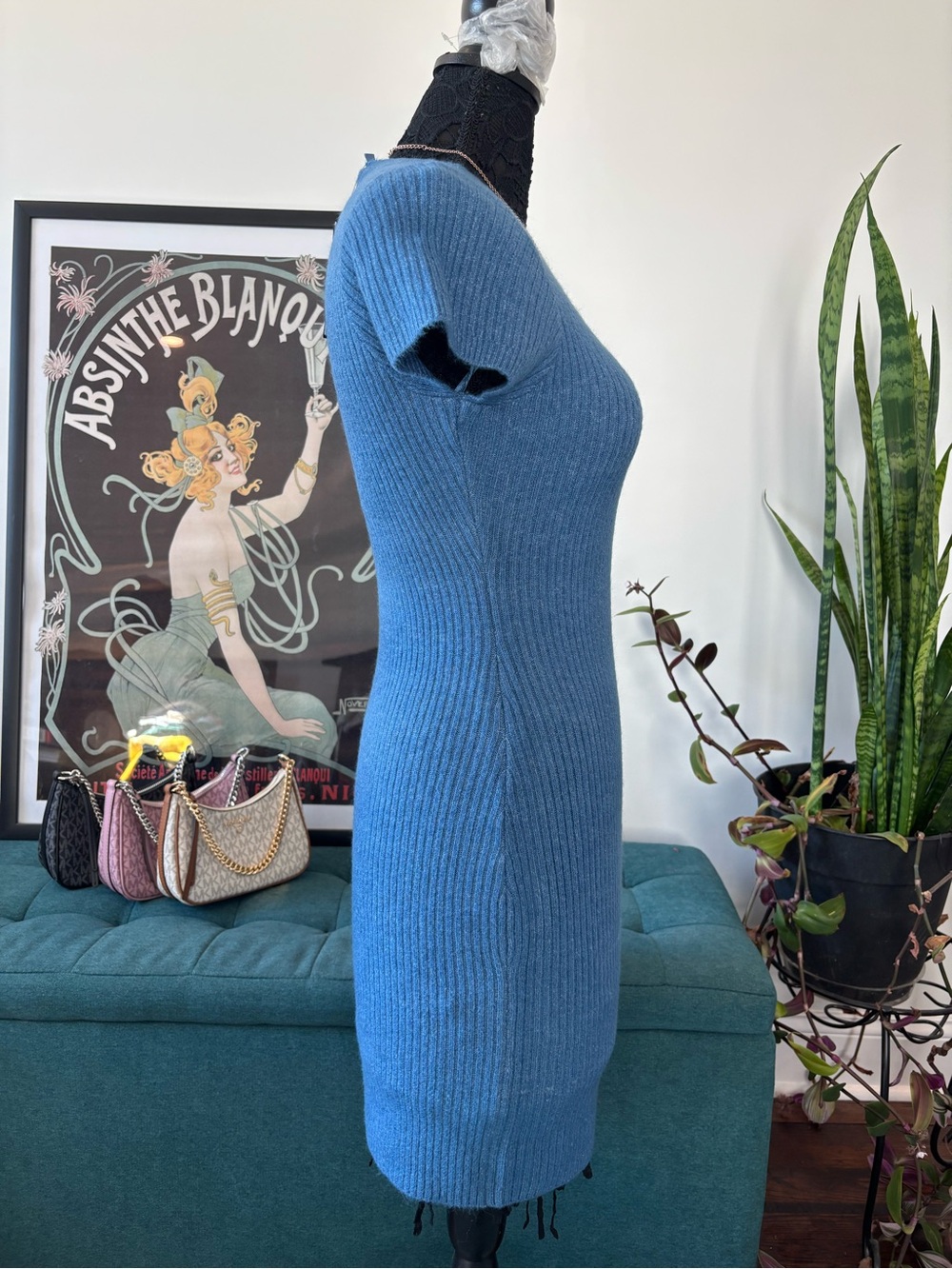 NWT - Guess Ribbed Knit Midi Dress in Blue - Picture 3 of 5